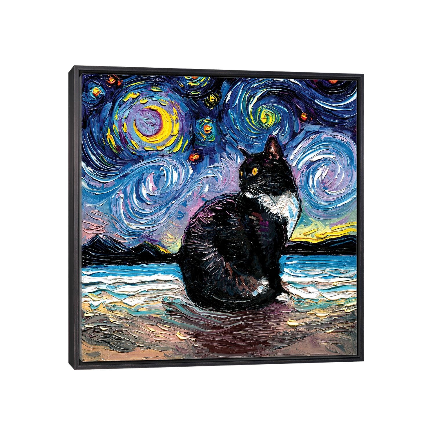 East Urban Home Tuxedo Cat Night II by Aja Trier - Painting & Reviews ...