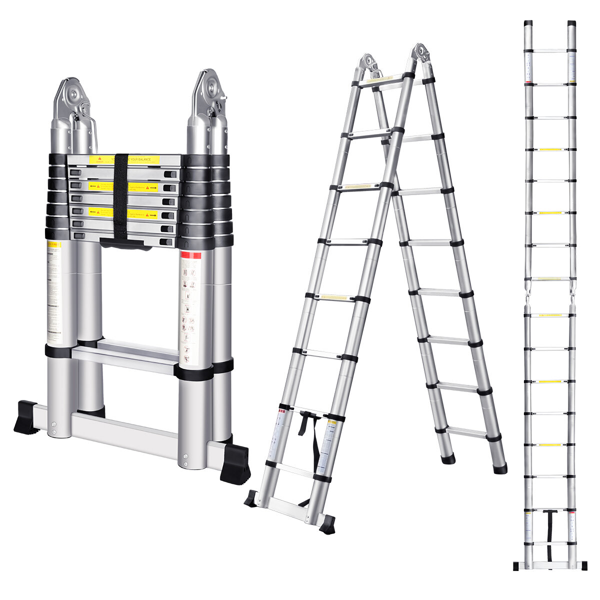 10.5-16.5FT Aluminium Multi-Purpose Extension Folding Ladder Telescopic Steps 