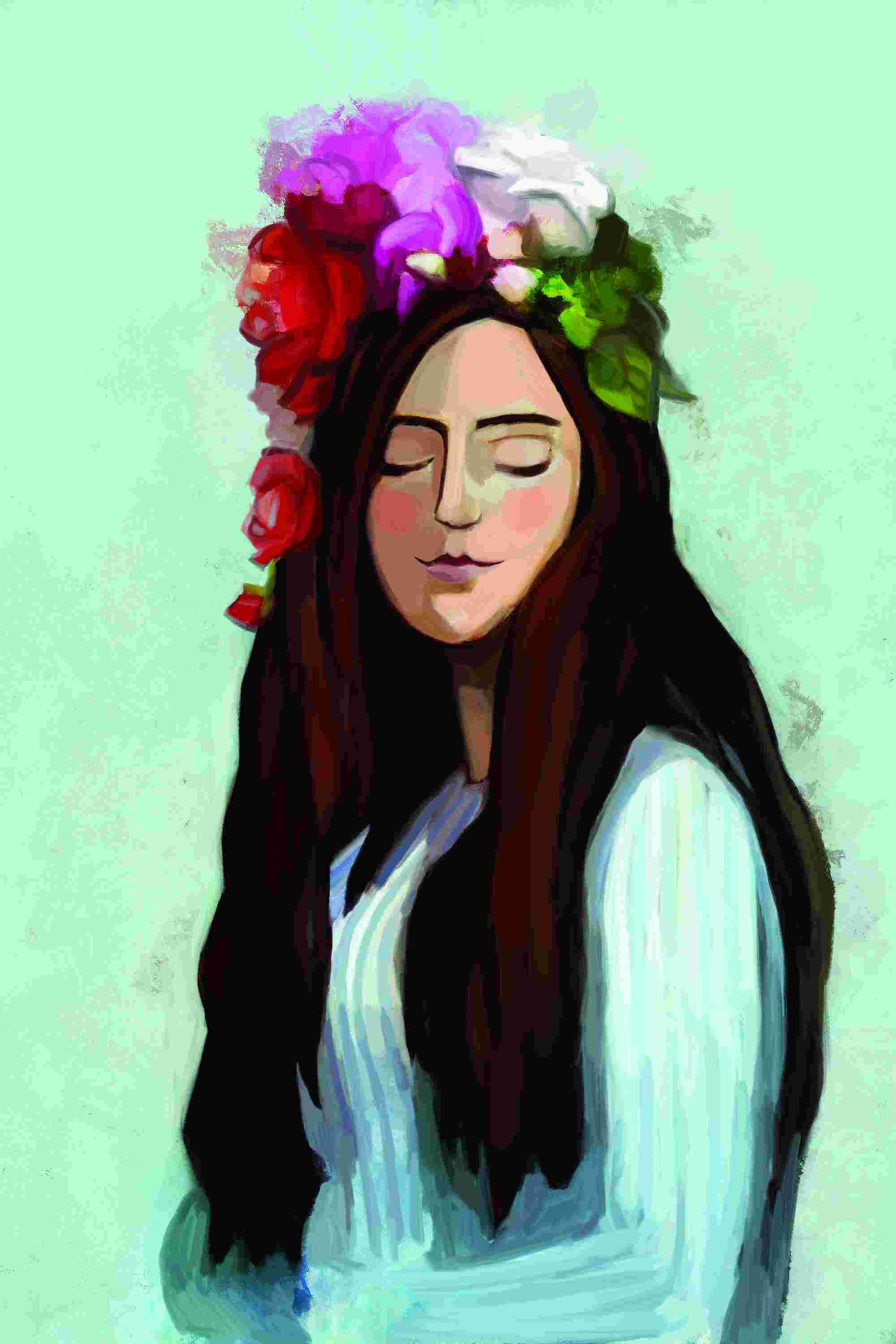 Winston Porter Painted Lady Portrait Flowers Wrapped Canvas Print