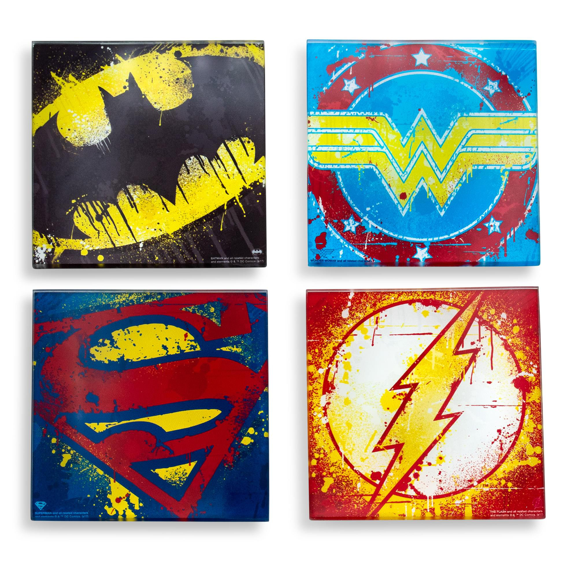 Trinx Windermere DC Comics Graffiti Superhero Logos Glass Coasters