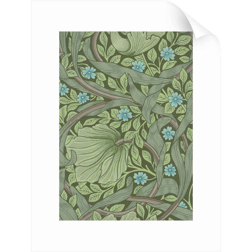 'William Morris Wallpaper Sample with Forget-Me-Nots' Painting green