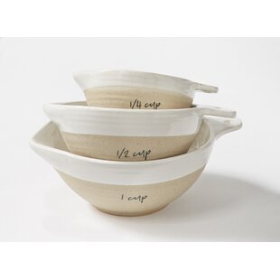 Mud Pie Home Farmstead Stoneware Baking Cooking Measuring Cups 3 Pc Set 
