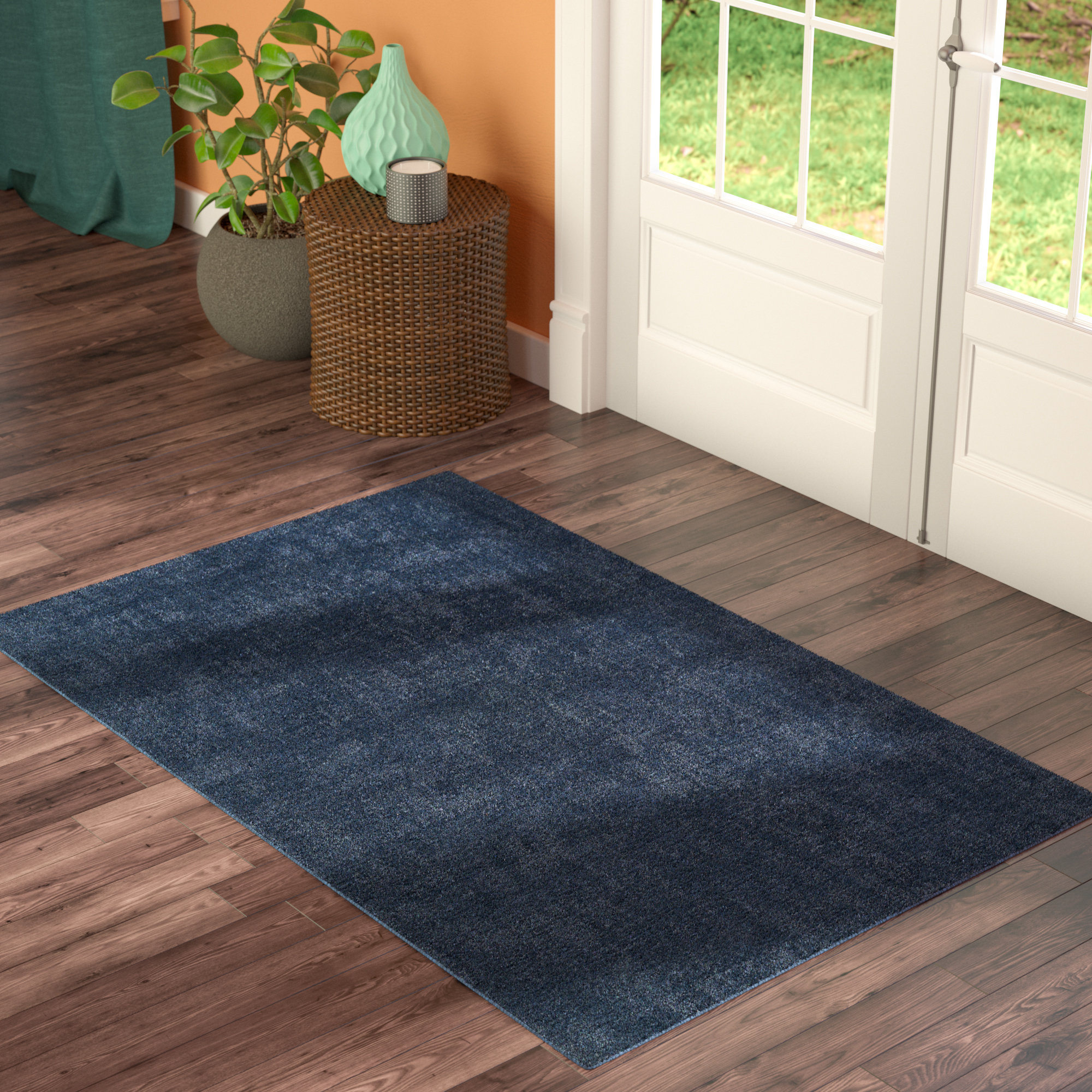 Ebern Designs Borica Handmade Hand Hooked Denim Blue/Light Blue Indoor ...