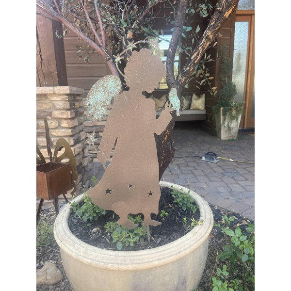 Angel Garden Statue with Hook Outdoor Antiqued Metal Yard Art  Lawn Decor 26’’H 