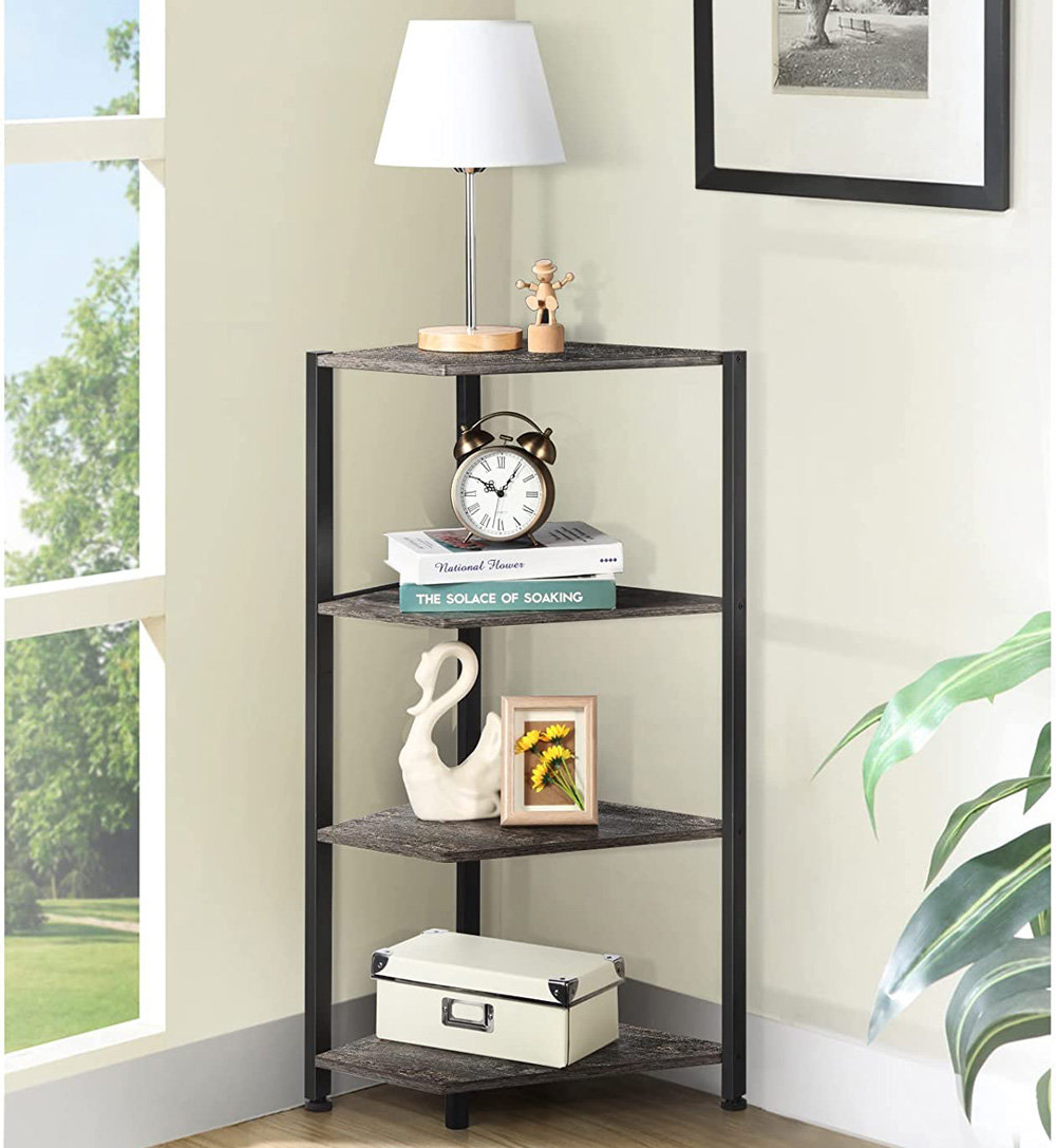 Latitude Run® 4Tier Corner Shelf,Wood Storage Stand With Metal Frame Wayfair Canada