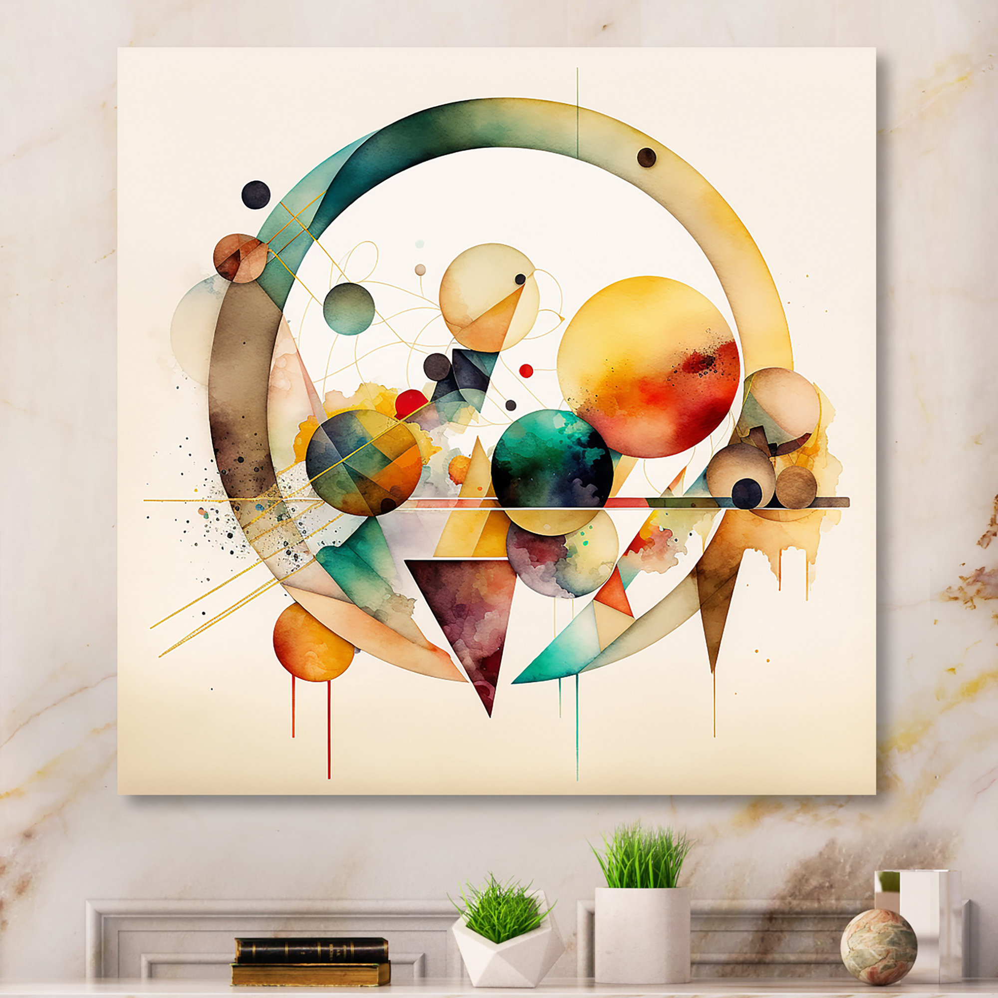 Ivy Bronx MultiColor Watercolor Geometric Art IV Painting on Canvas