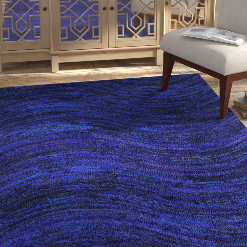 Ivy Bronx Sklar Abstract Handmade Tufted Cotton Area Rug in Blue