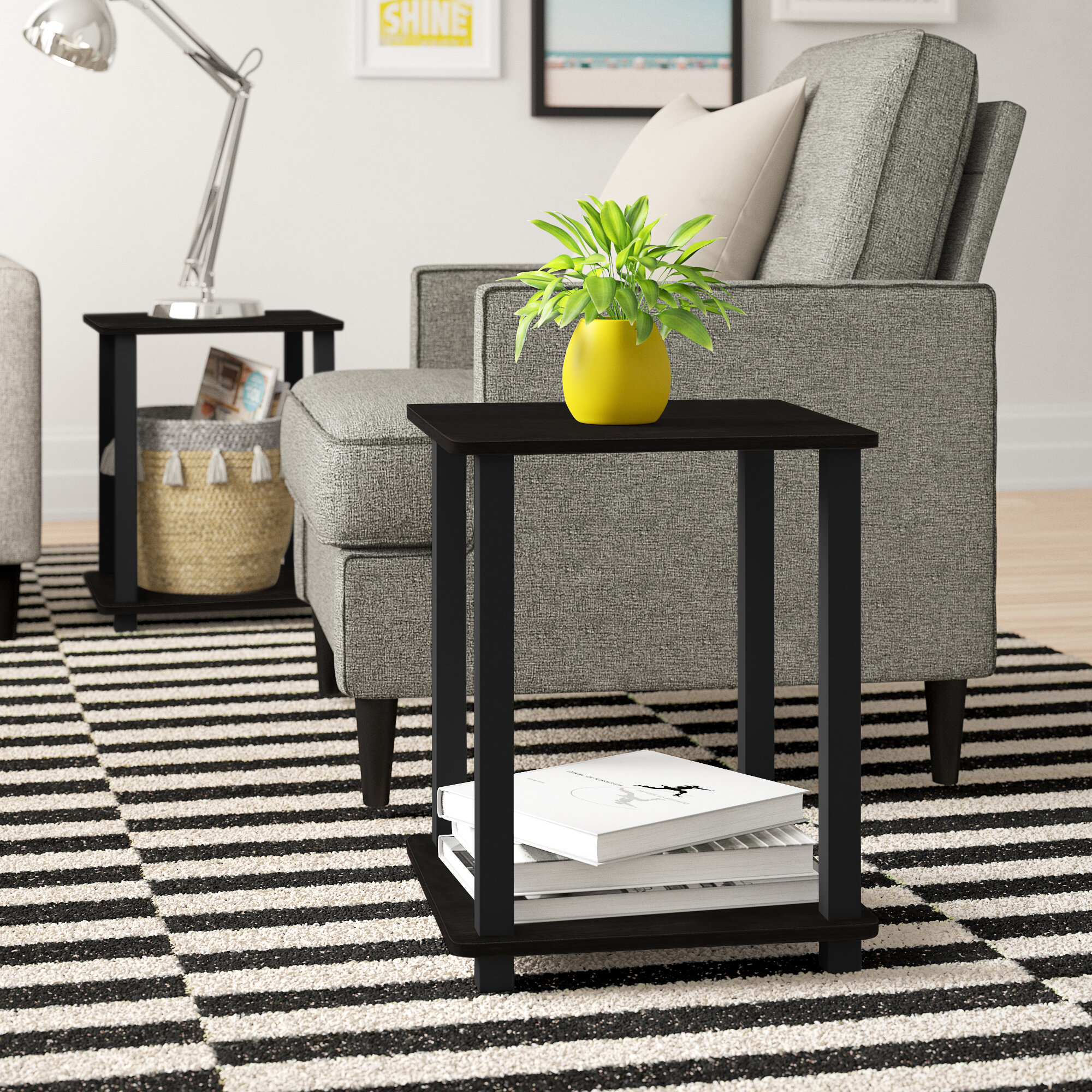 White Modern Minimalist Living Room Small End Table Simple Home Coffee Table US 