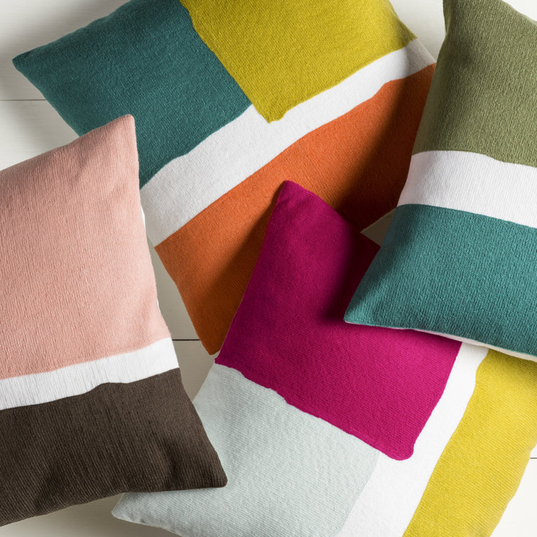Harvey Square 18" Embroidered Color Block Decorative Pillow