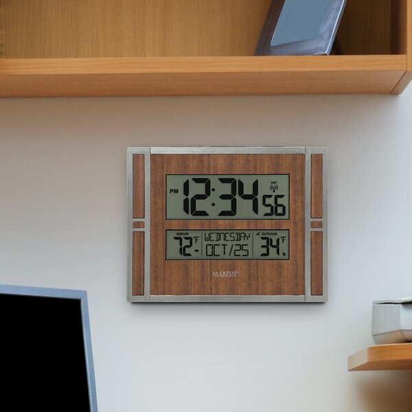 Atomic Digital Wall Clock with Indoor and Outdoor Temperature 