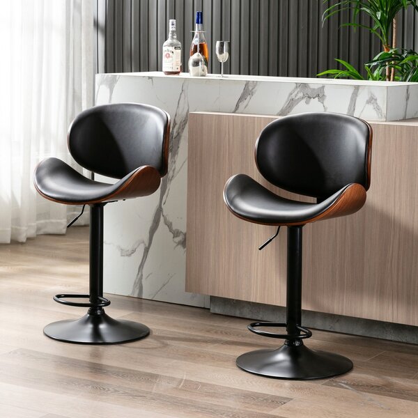 Details about   Set of 2 Bar Stools Adjustable Swivel Counter Height Dining Chair Leather Black 