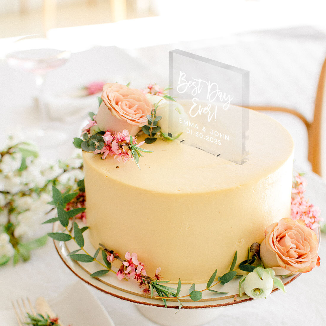 Wedding Cake Topper Bride & Groom Best Day Ever Black Acrylic Decoration 