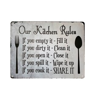 Kitchen Rules Sign House Rules Novelty Wall Plaque Sign Fun Work office sign 