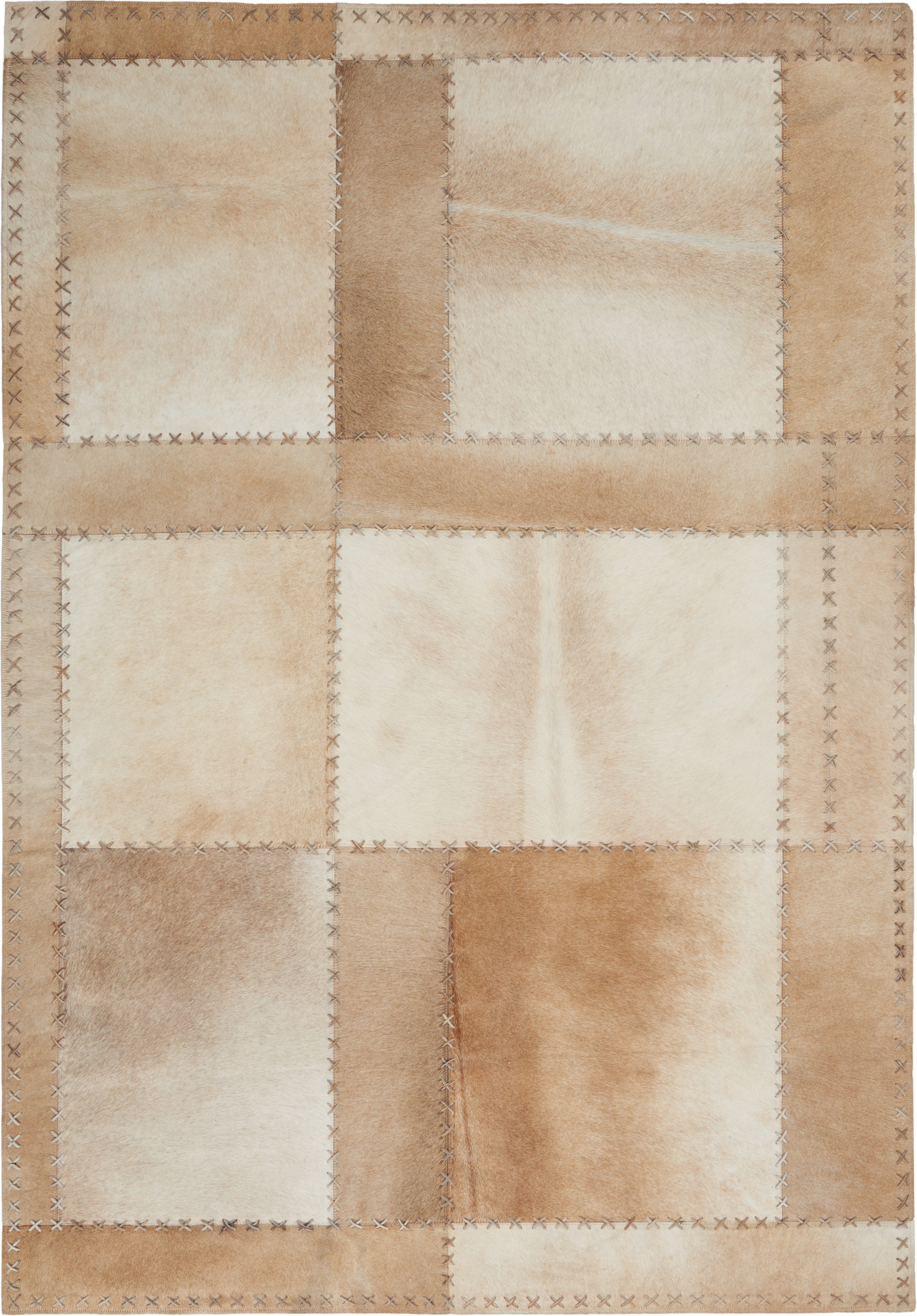 Calvin Klein Northwest Cowhide Leather Patchwork Area Rug in Brown/Beige |  Perigold