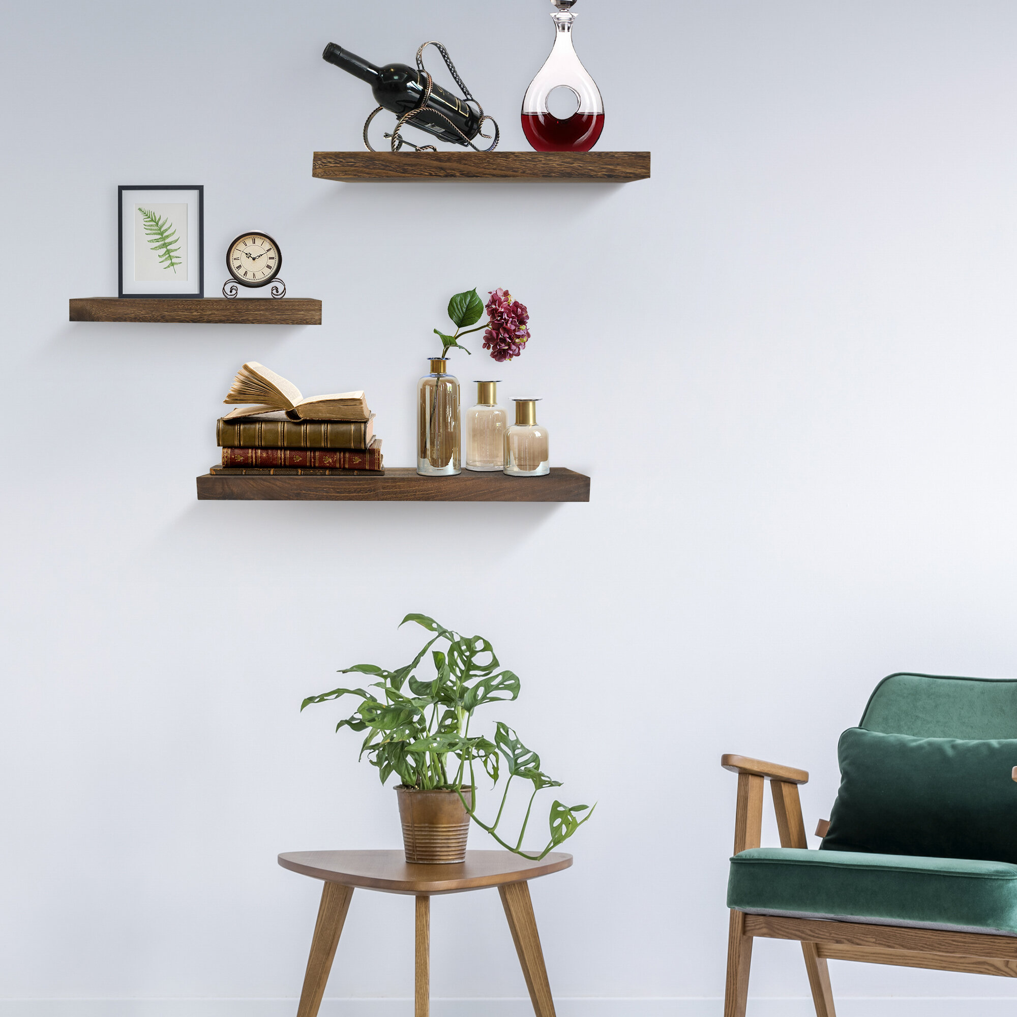 New Wall Mount Shelf Set 4 Floating Display Home Decor Black Shelves Furniture 