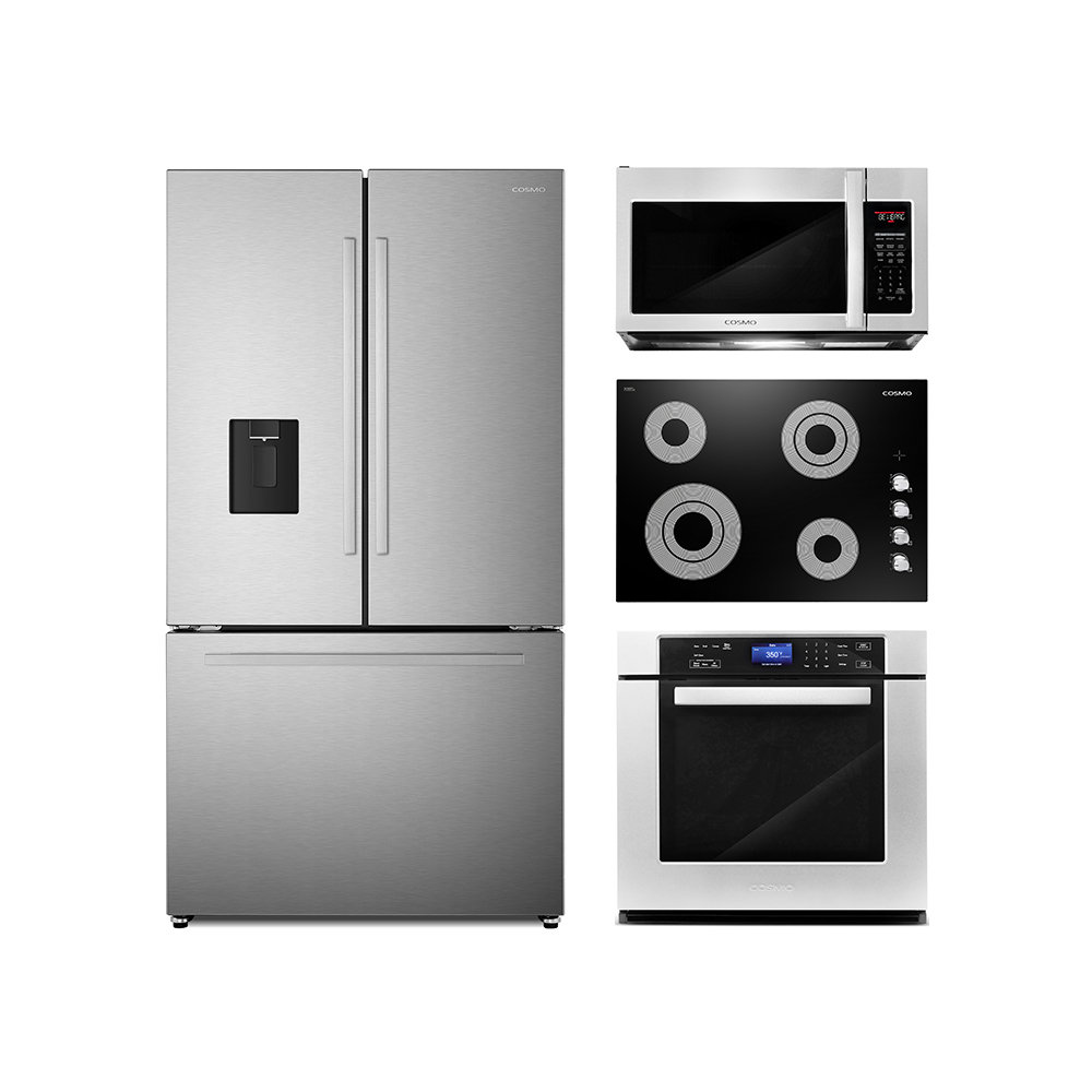 Cosmo 4 Piece Kitchen Appliance Package with French Door Refrigerator
