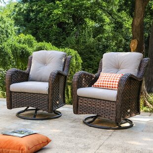 Outdoor Patio Glider Chair with Cushions Single Porch Patio Furniture Glider Wrought Iron Swing Patio Seating 2 PC, Khaki 