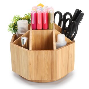 Pen Pencil Desk Holder Cup Genuine Leather with Wooden Structure Case Organizer 