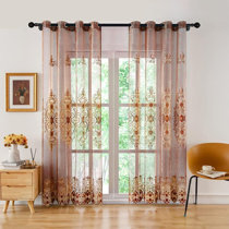 CHOCOLATE BROWN CREAM FLORAL ROSE TRAIL LINED VOILE ANNEAU TOP CURTAINS 3 SIZES 
