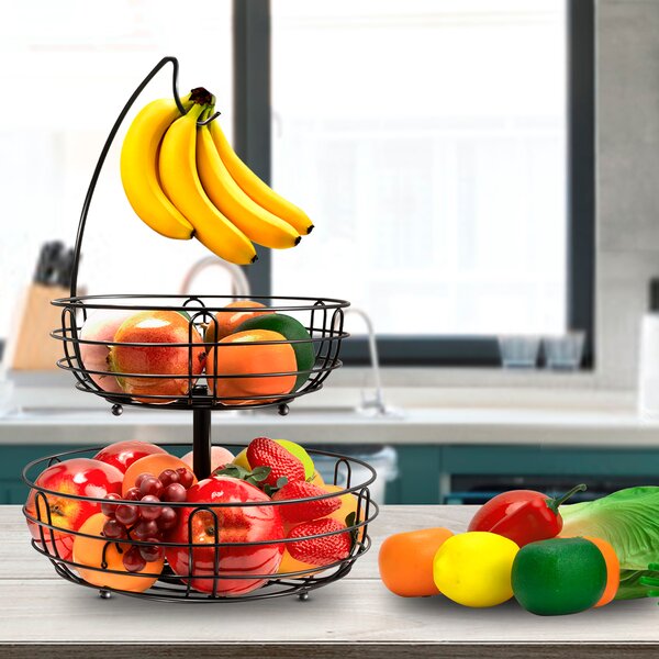 Vegetables Snacks 2 Tier Fruit Basket Countertop Fruit Bowl Holder & Decorative Bowl Stand with Free Screws Household Items Black Perfect for Fruit and Much More 