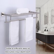 Brushed Steel NEW Angle Simple GB7602 Bathroom Shelf Towel Rack w/ Towel Bar 