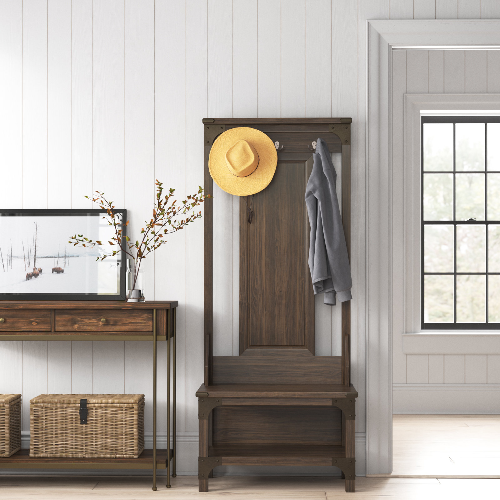 Foundstone™ Myers 31.5'' Wide Hall Tree with Bench and Shoe Storage ...