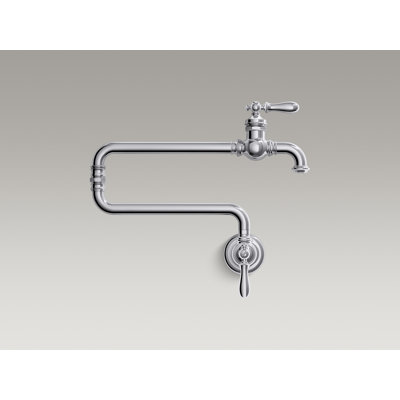 KOHLER Artifacts K-99270-SN Wall-Mount Pot Filler – 22-Inch Reach, Vibrant Polished Nickel, Single-Hole