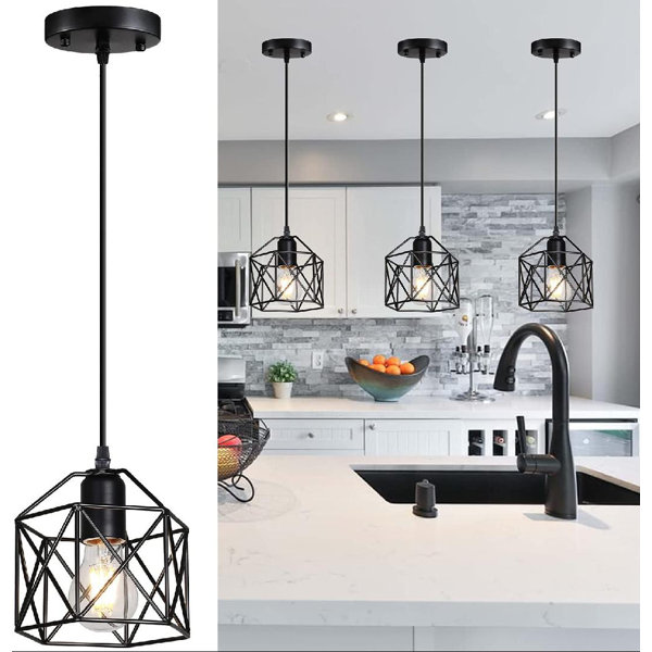 1-Light Vintage Hanging Light Pendant Light Fixture Farmhouse Basket Cage  Hanging Ceiling Light With Metal Caged For Kitchen Island Dining Restaurant  ...