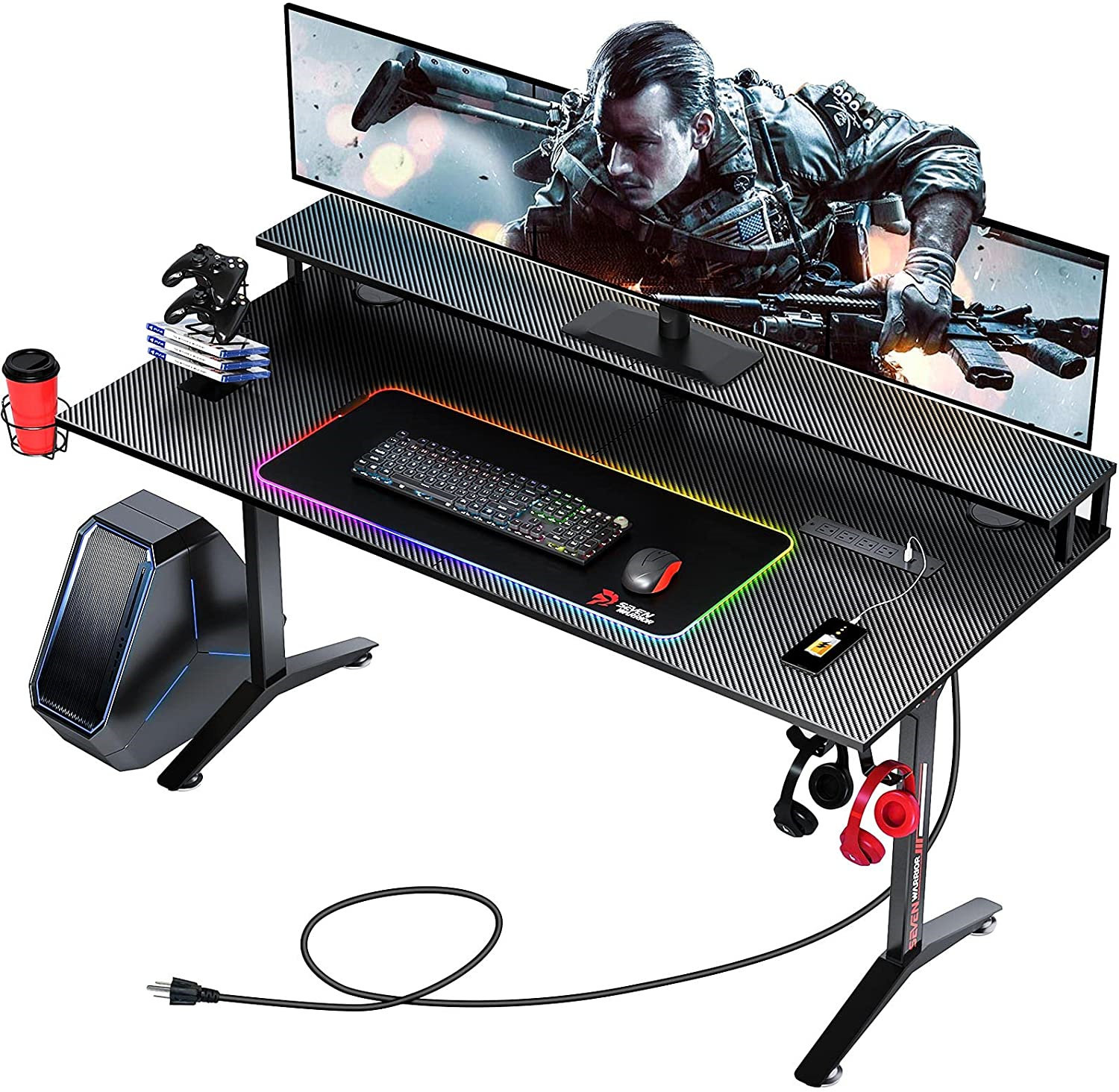 DeluxeMogul Height Adjustable Gaming Desk with Built in Outlets Wayfair