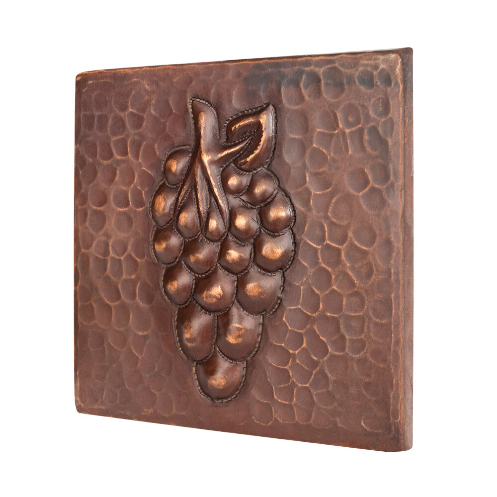 4"X4" Bronze Grapes Two Decorative Wall Tile by Metal Tile Arts Manufacturing 