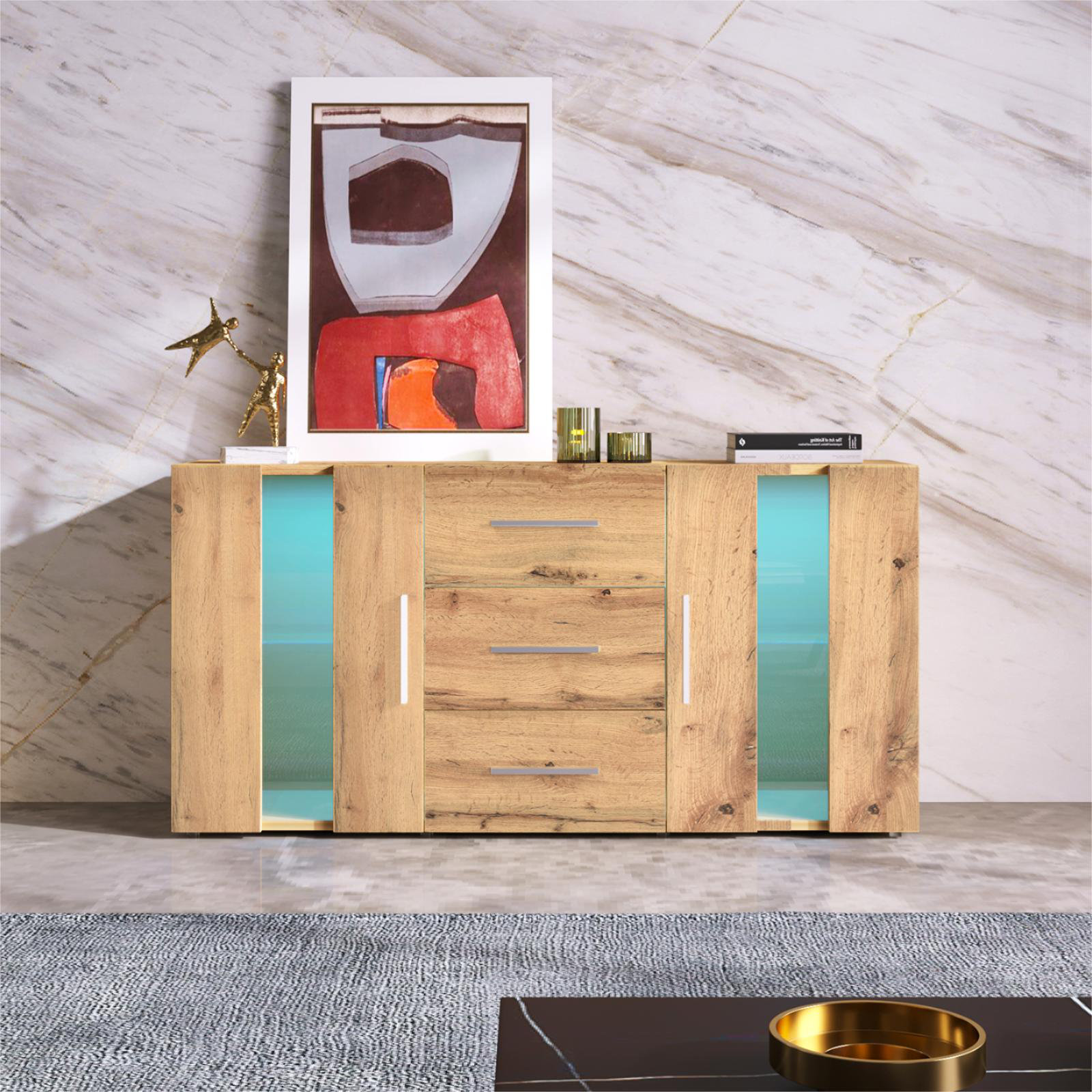 Ivy Bronx White 16 Colors LED Lights Sideboard Storage Cupboard