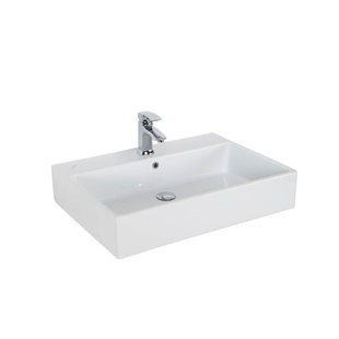 Simple Ceramic Rectangular Vessel Bathroom Sink with Overflow