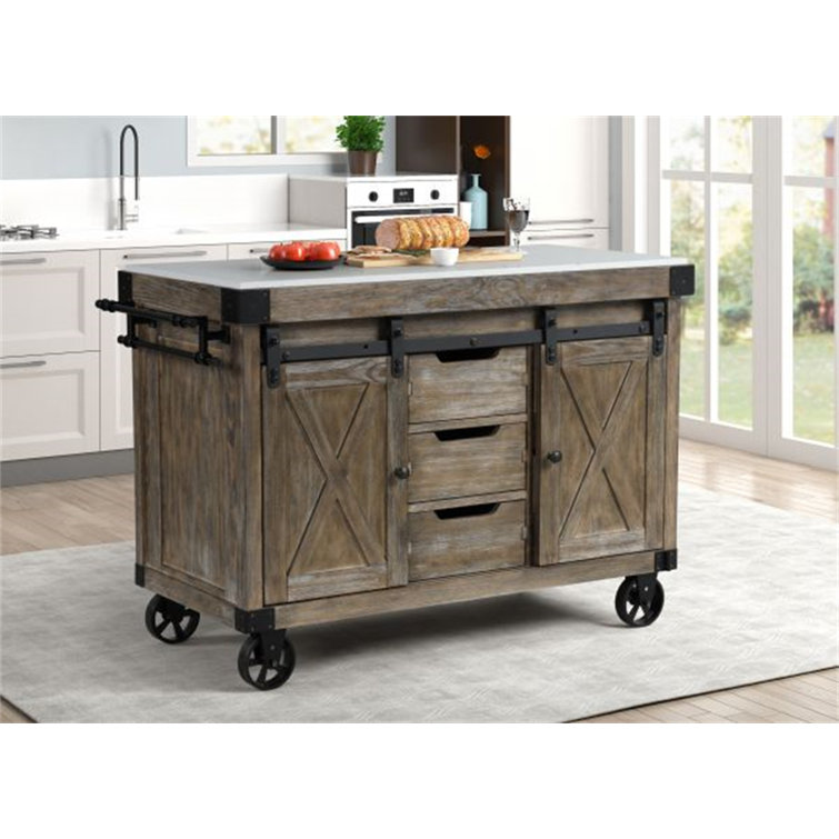 48'' Wide Rolling Kitchen Island with Marble Top