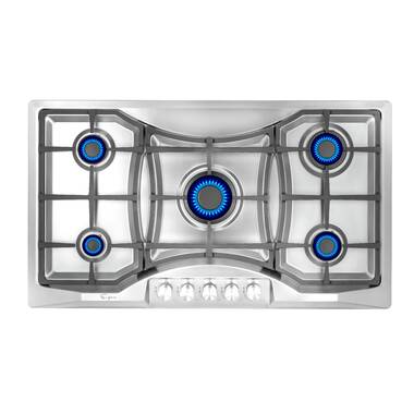 Stainless Steel GASLAND Chef PRO GH2365SF 5 Burner Gas Stove Gas Countertop Plug-in with Thermocouple Protection 36 Inch NG/LPG Convertible Gas Cooktops 36 Gas Cooktop 