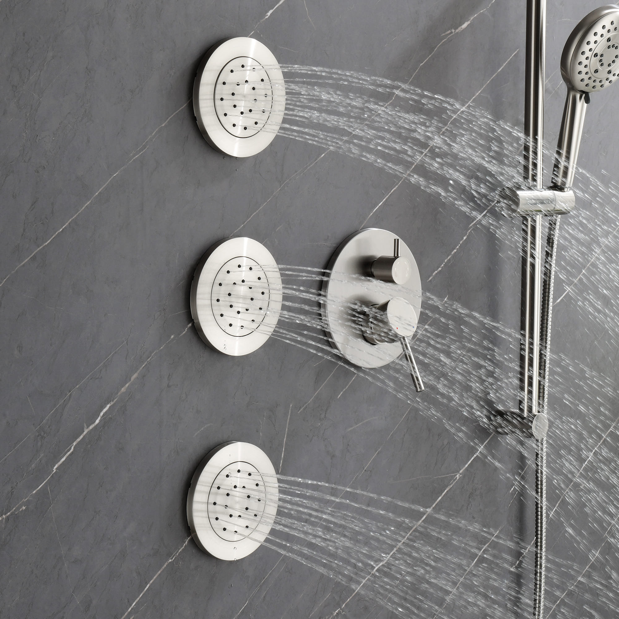 AWZTOO 3 PCS Shower Body Jets Wall Mount Body Sprayer ABS Round Adjustable Massage Shower Spray