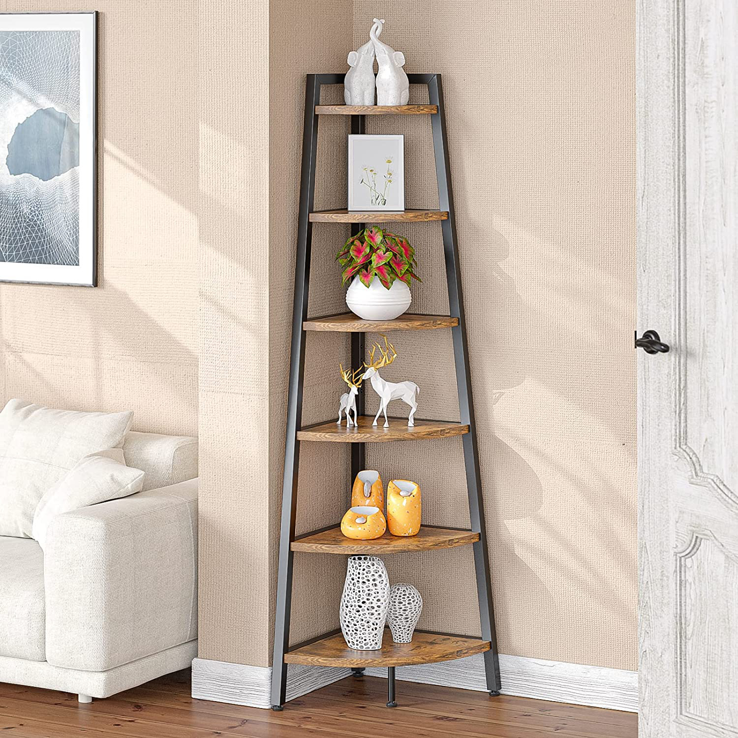 17 Stories 68.9" H x 17.7" W Iron Corner Bookcase 6 Tier Ladder Shelf Wayfair