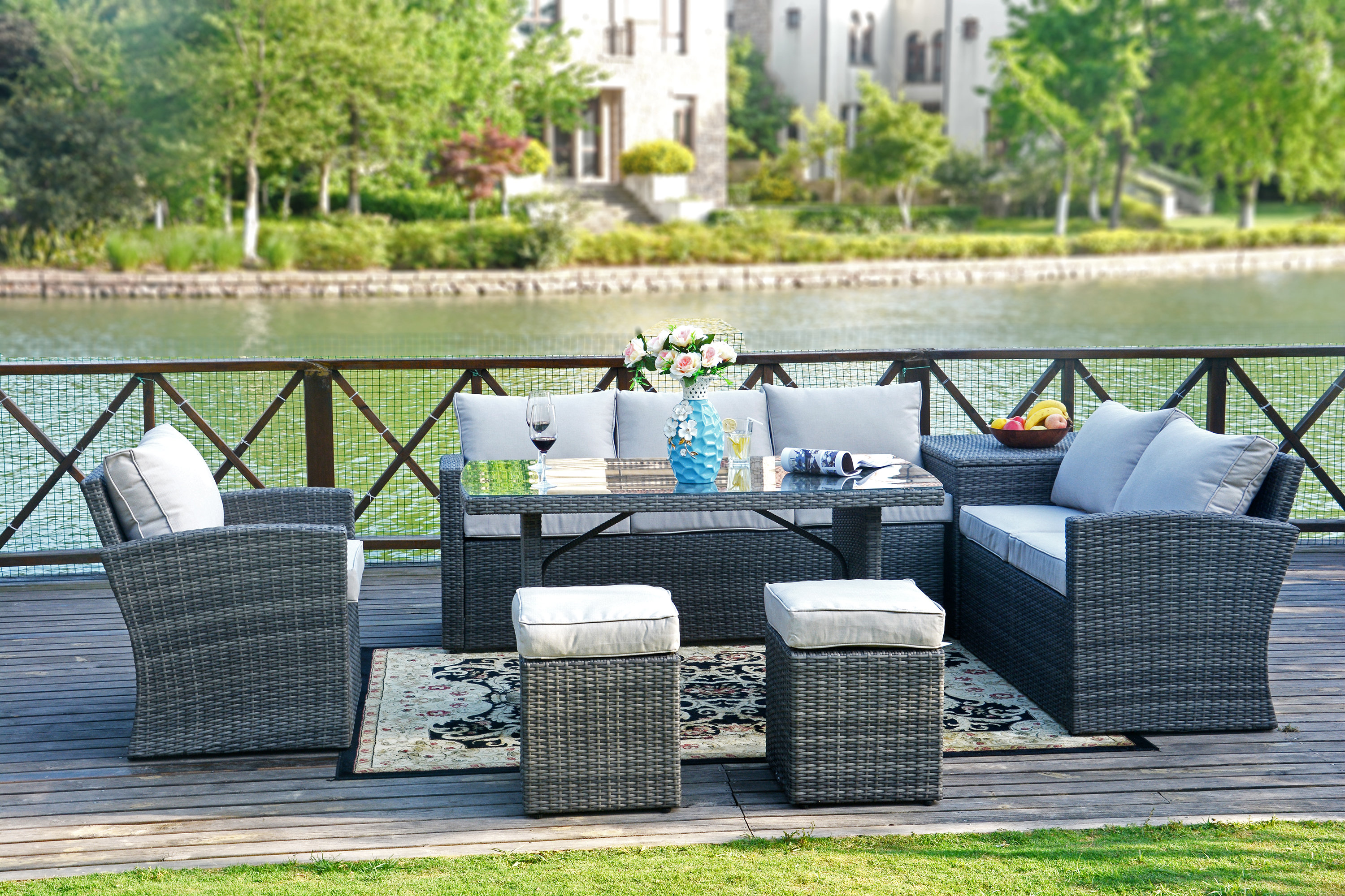 Latitude Run® Messinger Wicker/Rattan 7 Person Seating Group with