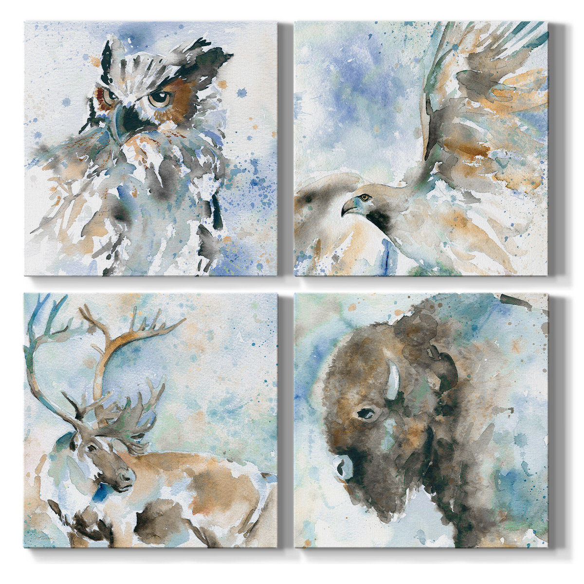 Wrought Studio Renditions Gallery Watercolor Wild Animal Canvas Prints Wall  Art Nursery Décor For Kids Room Office Room Farmhouse, Set Of 4 - 4 Piece  Picture Frame Print Set on Canvas | Wayfair