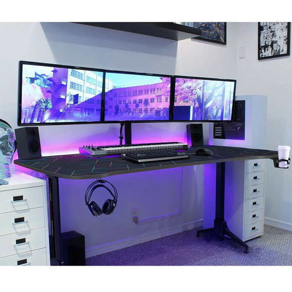 Details about   47" Gaming Desk Home Office PC Table Computer Desk w/LED Lights & Headphone Hook 