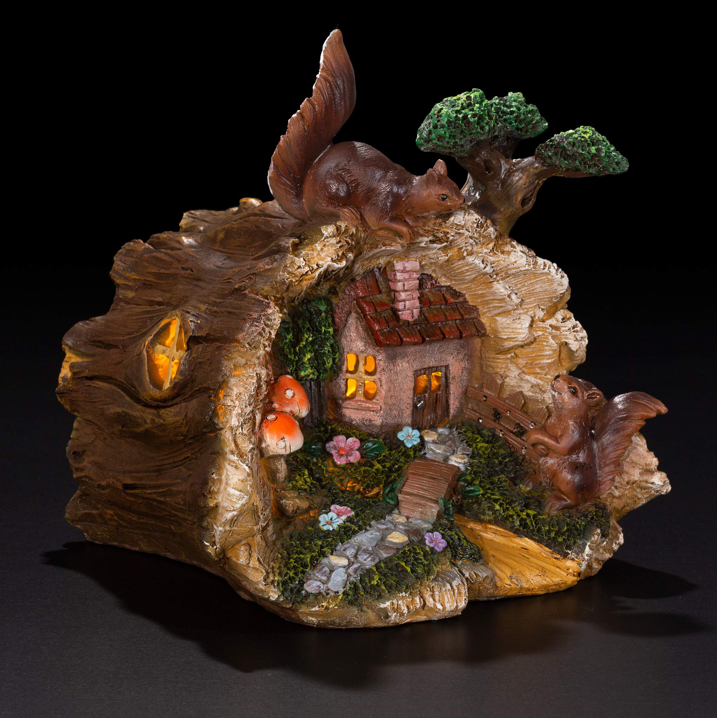 Arlmont & Co. Tree Trunk Fairy House Solar Light Fairy Garden | Wayfair