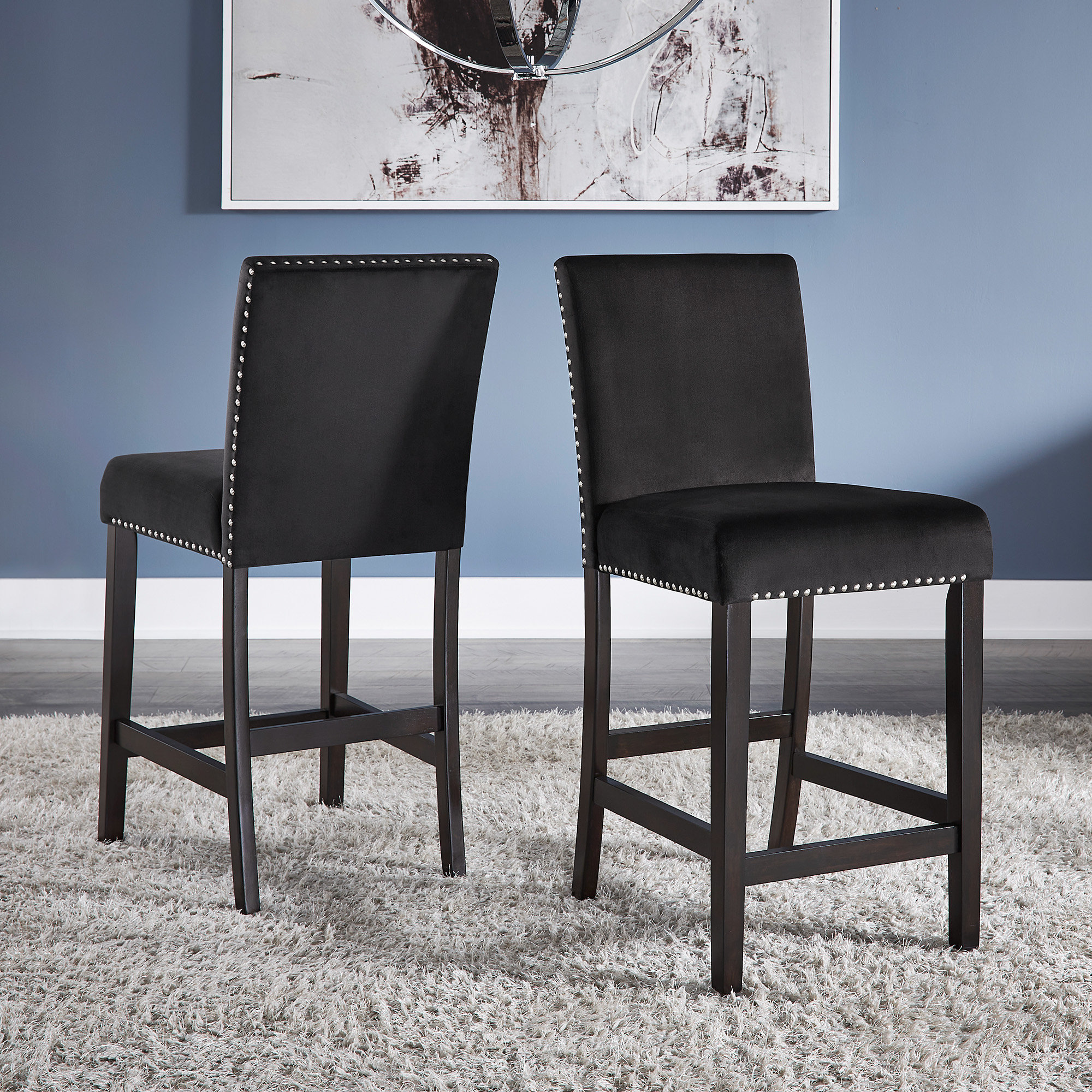 Kingstown Home Banford Nailhead Velvet Upholstered Counter Height