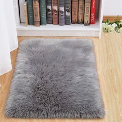 Large 58" x 72" Gray Coyote Horizontal Stripe Faux Fur Rug Carpet Made in USA 