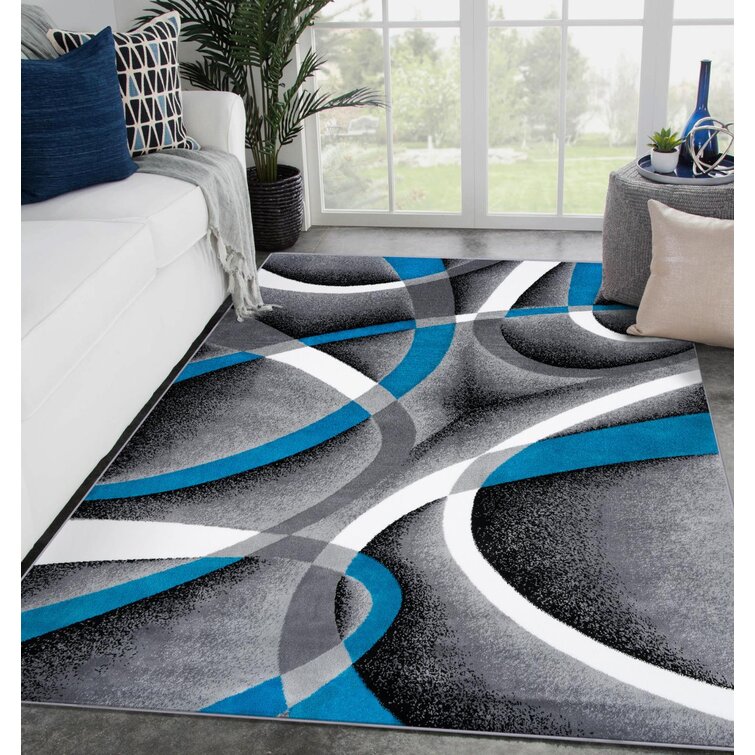 8' x 10' Feet Brand New Turquoise Silver Grey Swirls Hand-Carved Soft Living Room Modern Contemporary Area Rug