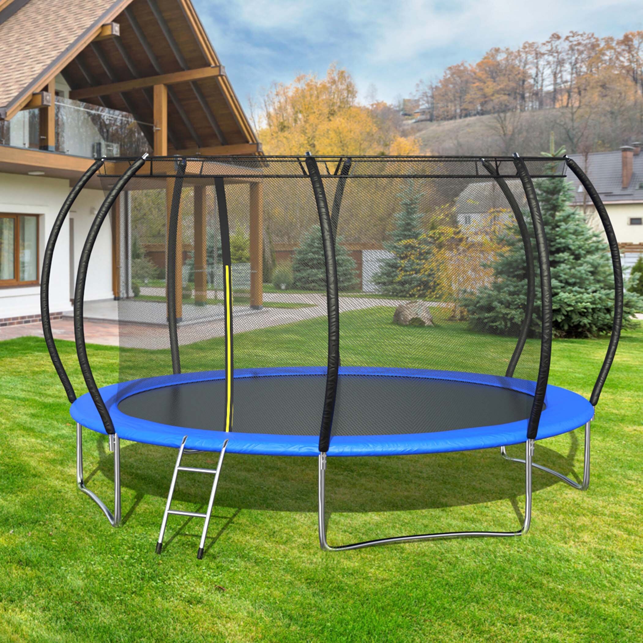 with Safety Enclosure Net Trampoline for Kids and Adult,14 FT Outdoor Trampoline Jump Recreational Trampolines Trampoline Spring Pad,Waterproof Jump Mat & Ladder 