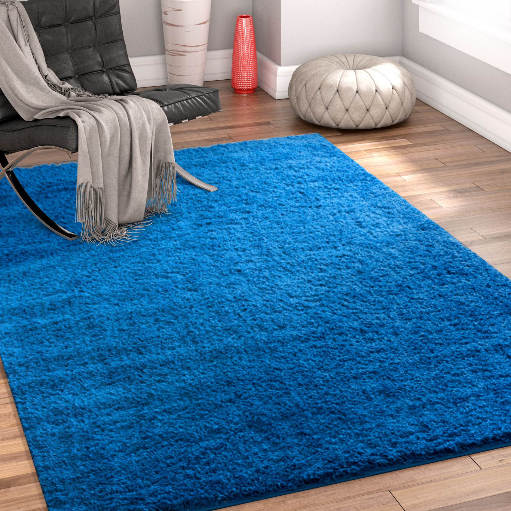 Well Woven Madison Shag Plain Modern Solid Scandinavian Dark Blue Area Rug Wayfair