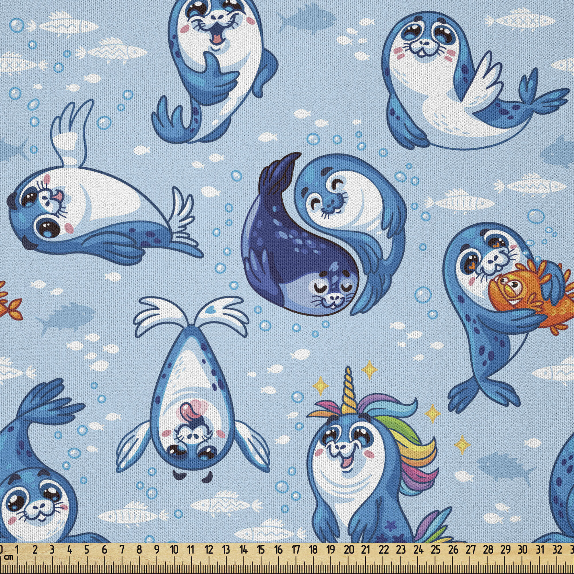 Bless international Ambesonne Sea Animals Fabric By The Yard, Seal Pup  Aquatic Wildlife Friendly Hugging Water Bubbles, Microfiber Fabric For Arts  And Crafts Textiles & Decor, 3 Yards, Blue White Marigold | Wayfair