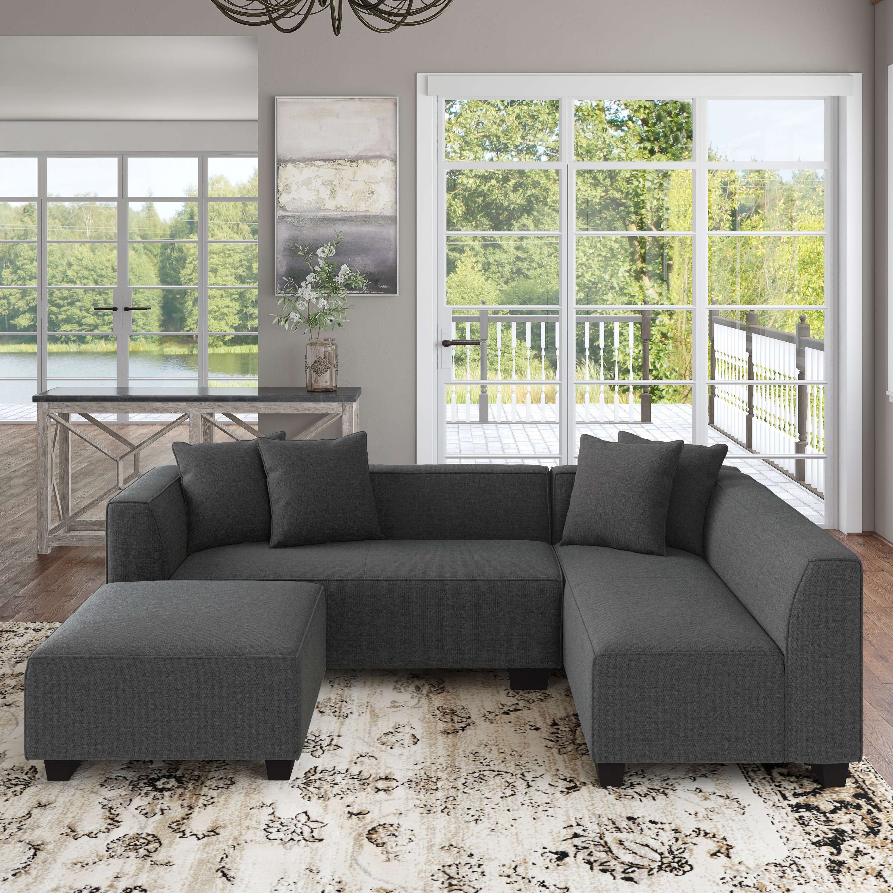 Easton 97.5″ Wide Right Hand Facing Corner Sectional with Ottoman