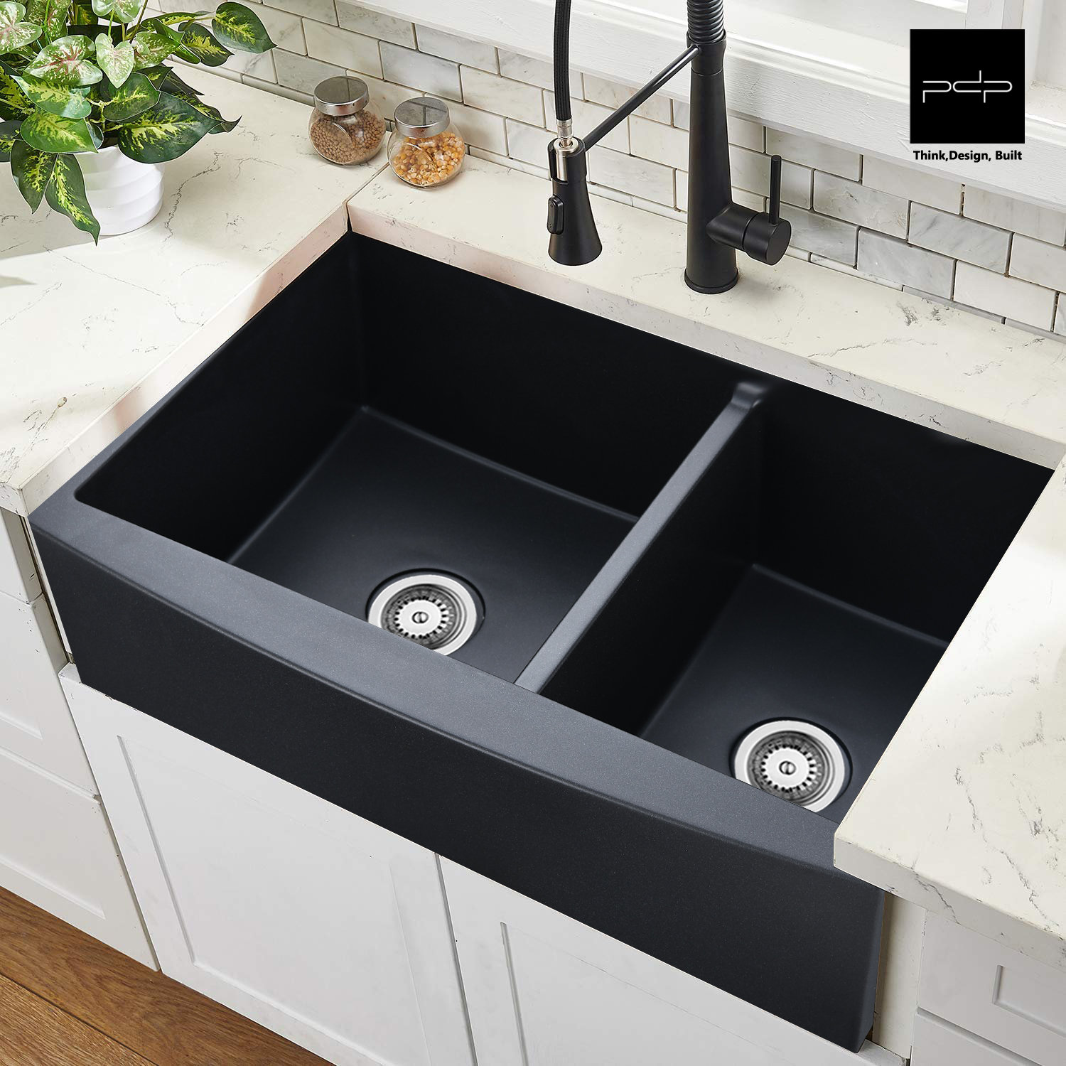 Pdpbath 22.24'' W Double Bowl Quartz Farmhouse Kitchen Sink Wayfair