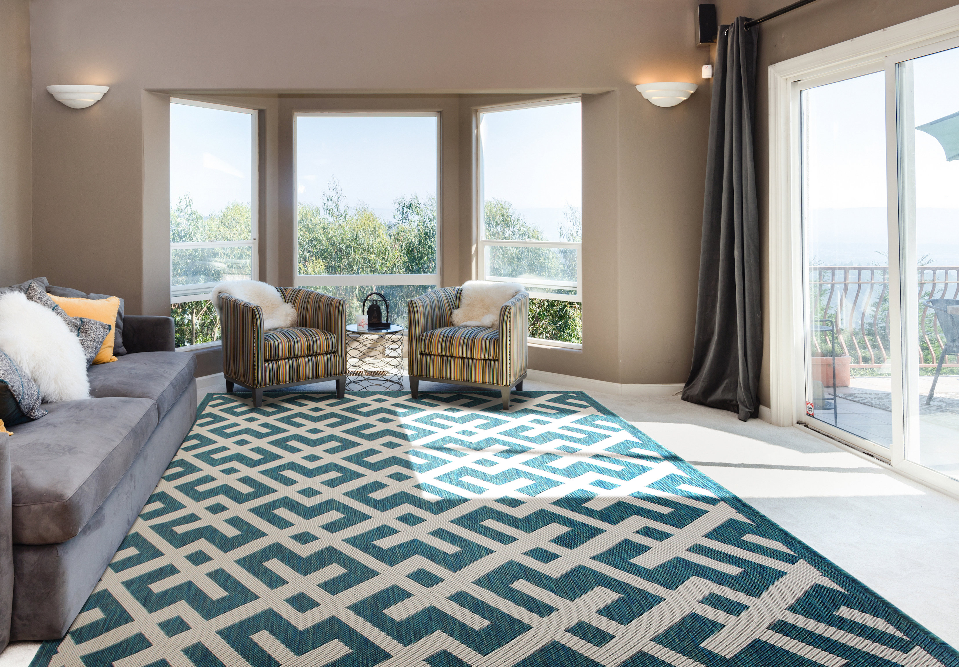 Brayden Studio® Ian Geometric Teal Indoor/Outdoor Area Rug & Reviews