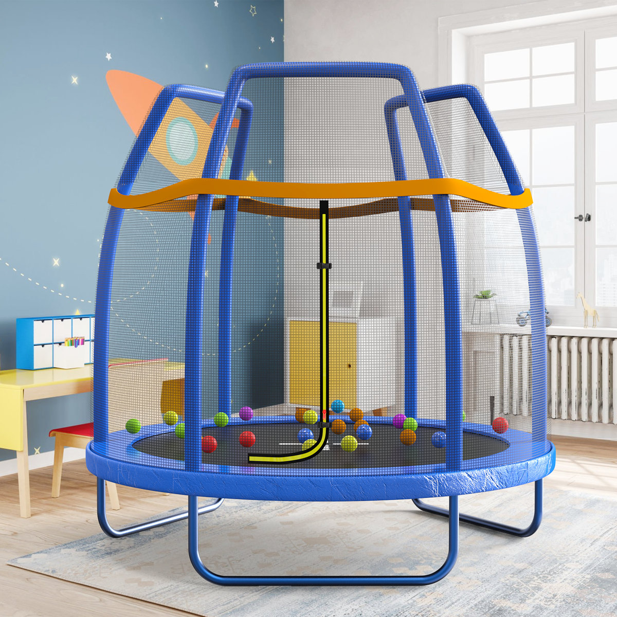 AOTOB 7FT Round Backyard Trampoline Safety Enclosure Kid / Toddler